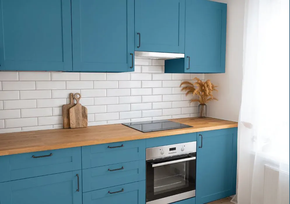 Benjamin Moore Blue Daisy kitchen cabinets