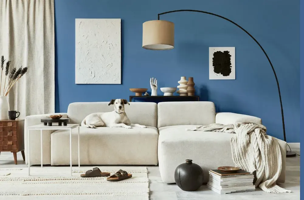 Benjamin Moore Blue Dragon cozy living room