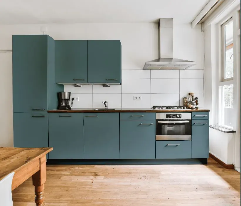 Benjamin Moore Blue Echo kitchen cabinets
