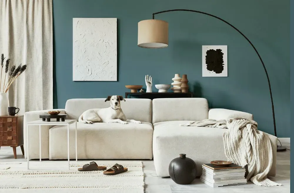 Benjamin Moore Blue Echo cozy living room