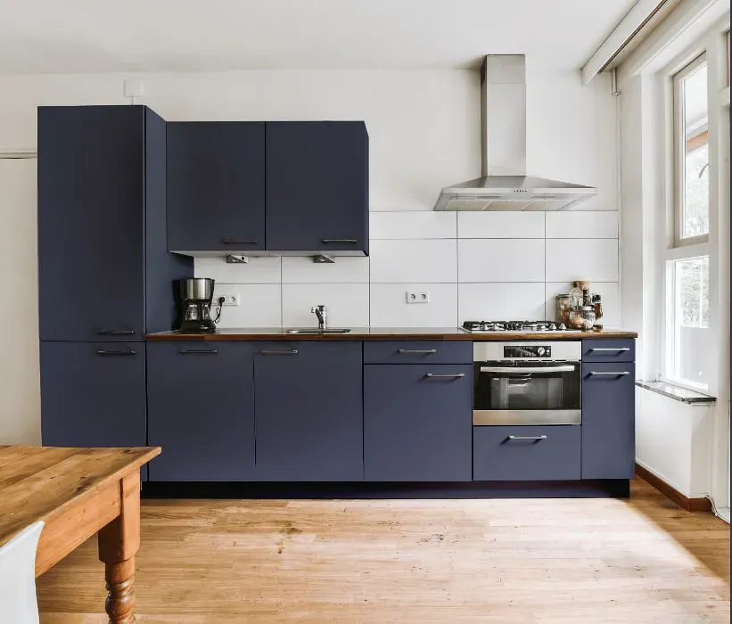 Benjamin Moore Blue Gaspe kitchen cabinets