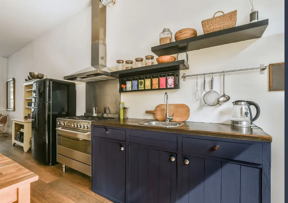 Benjamin Moore Blue Gaspe kitchen cabinets