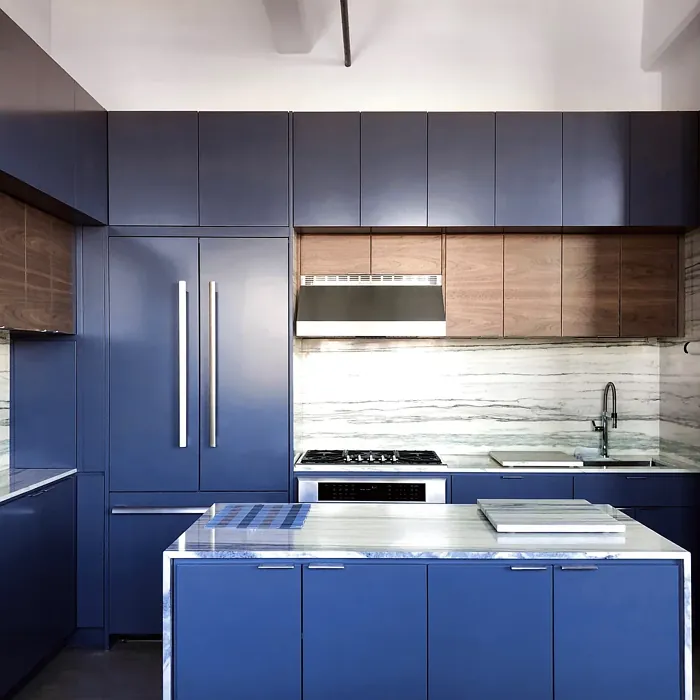 Benjamin Moore Blue Gaspe kitchen cabinets color