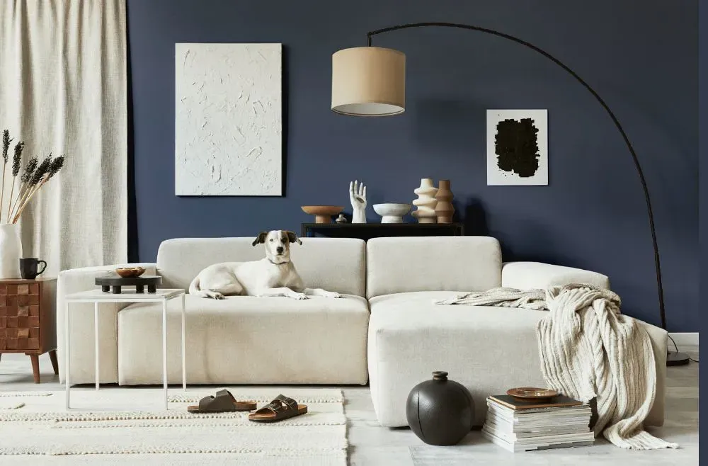 Benjamin Moore Blue Gaspe cozy living room