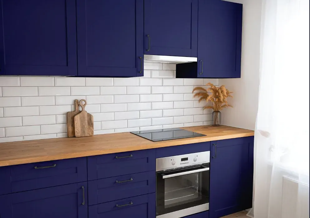 Benjamin Moore Blue Grotto kitchen cabinets