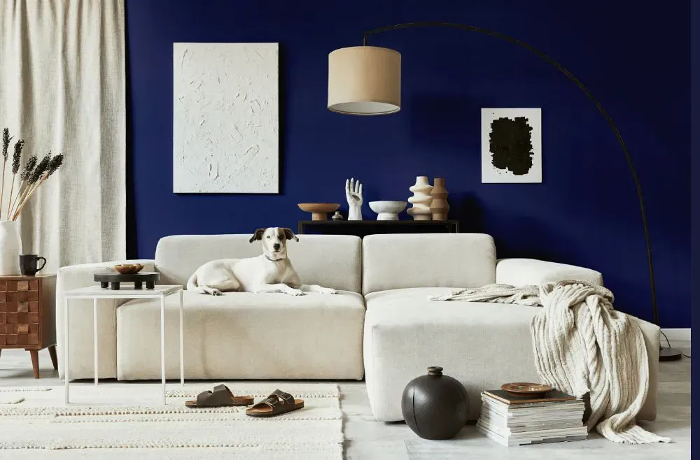 Benjamin Moore Blue Grotto cozy living room