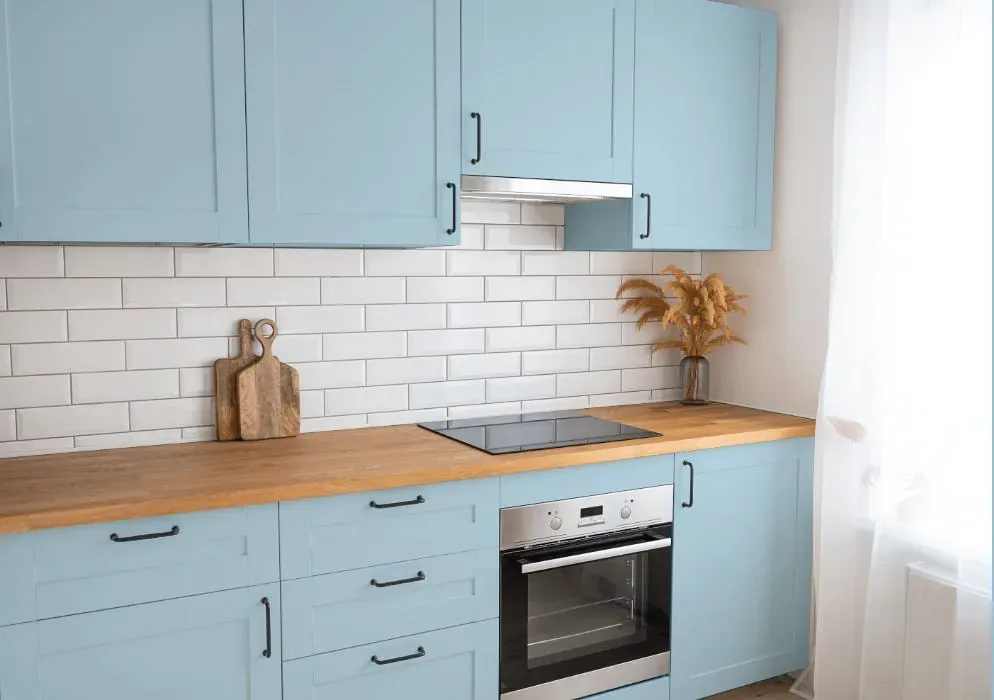 Benjamin Moore Blue Hydrangea kitchen cabinets