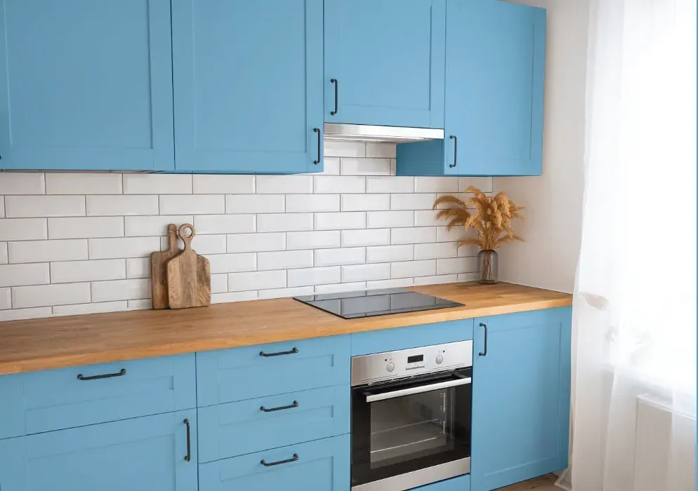 Benjamin Moore Blue Marguerite kitchen cabinets
