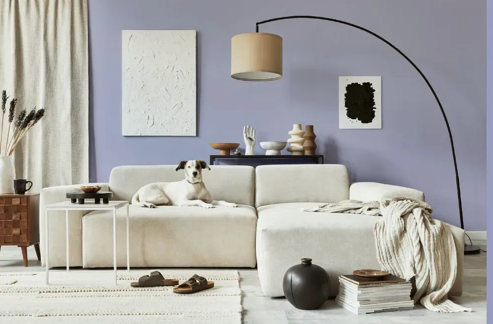 Benjamin Moore Blue Orchid cozy living room