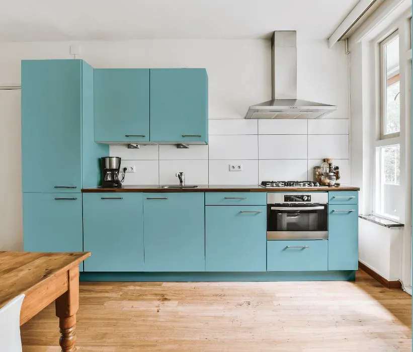 Benjamin Moore Blue Rapids kitchen cabinets