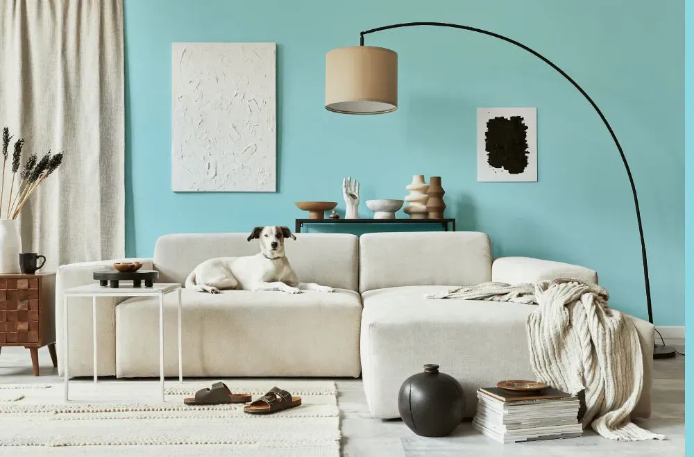 Benjamin Moore Blue Seafoam cozy living room