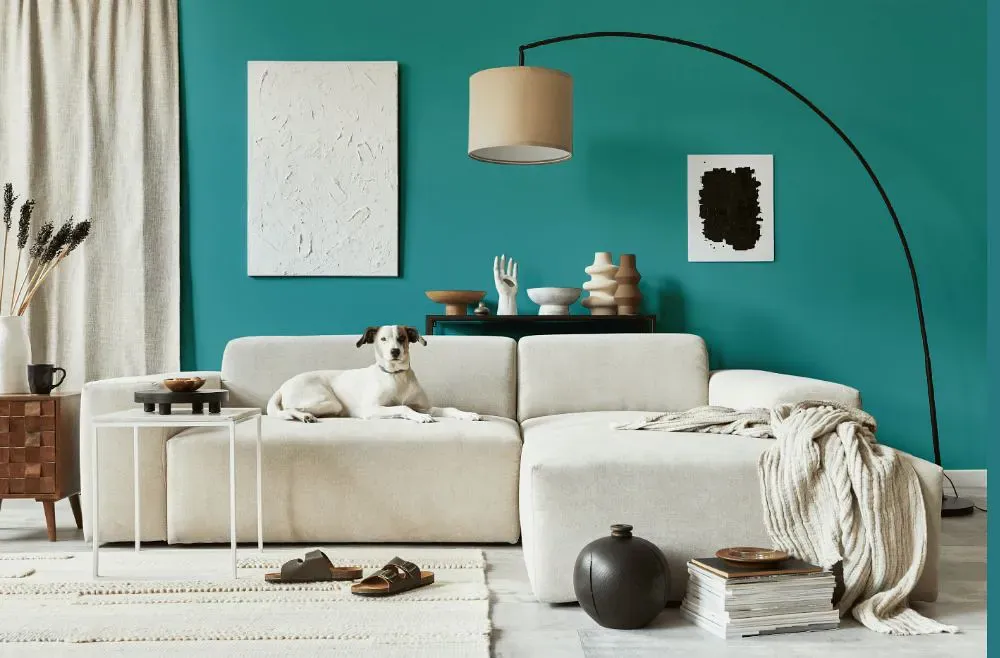 Benjamin Moore Blue Spa cozy living room