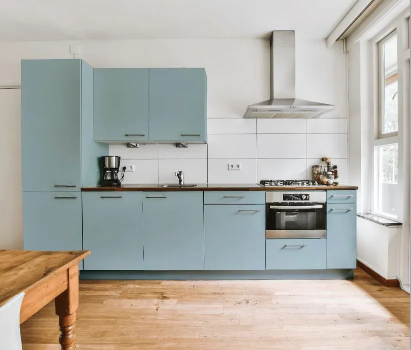 Benjamin Moore Blue Stream kitchen cabinets