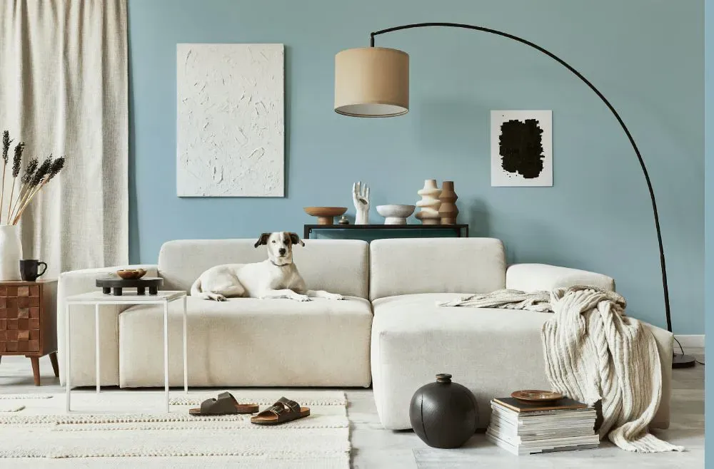 Benjamin Moore Blue Stream cozy living room