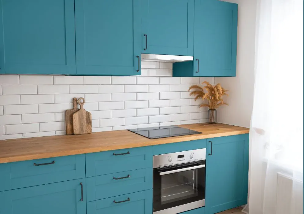 Benjamin Moore Blue Toile kitchen cabinets