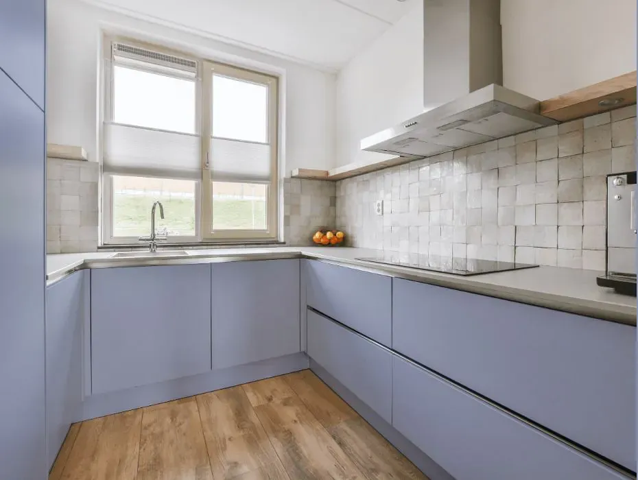 Benjamin Moore Blue Viola small kitchen cabinets