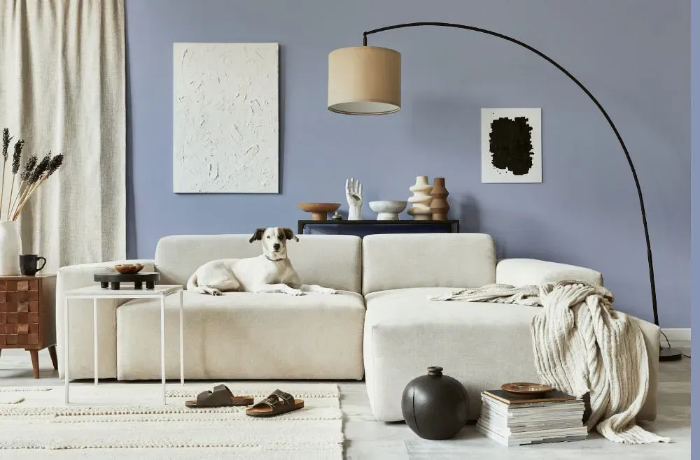 Benjamin Moore Blue Viola cozy living room