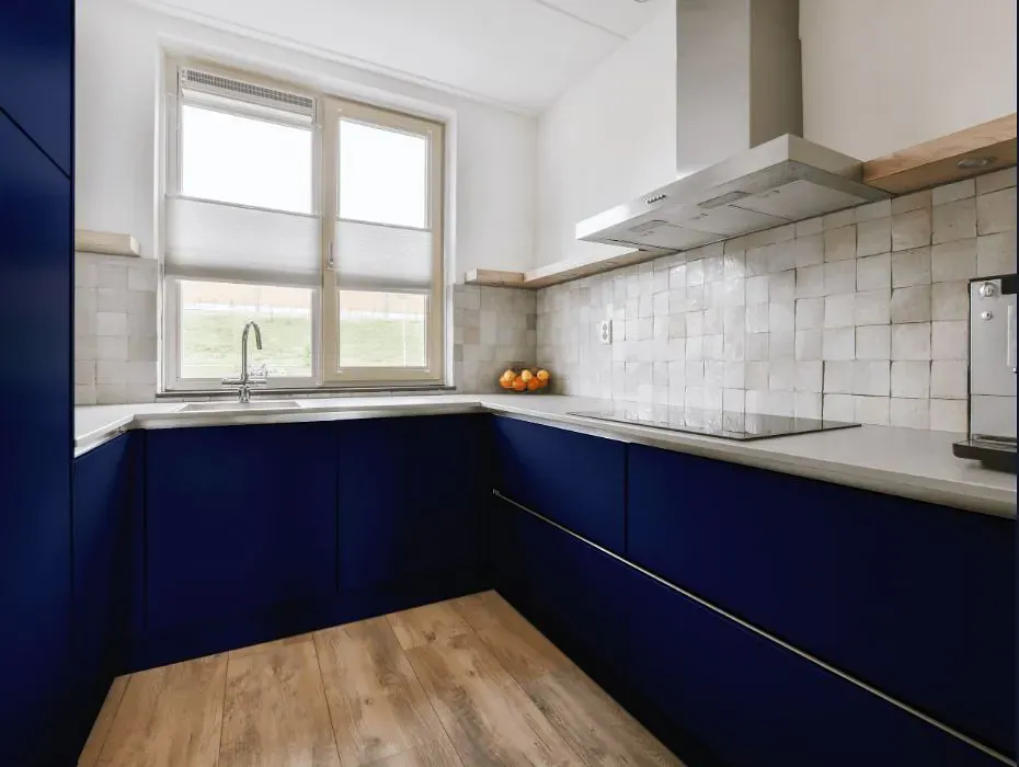 Benjamin Moore Bold Blue small kitchen cabinets