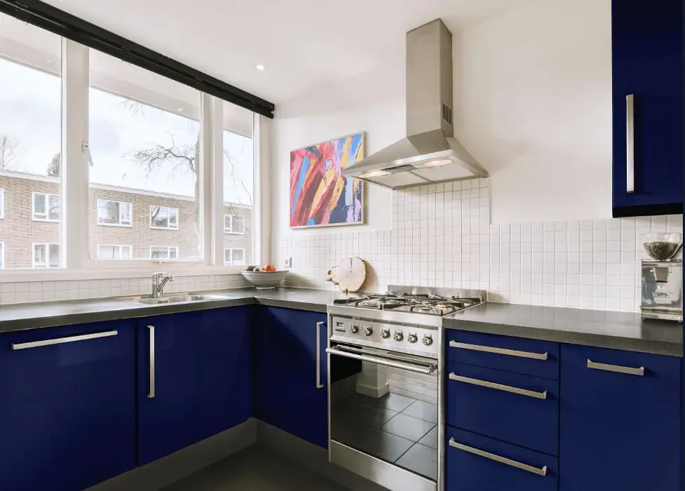 Benjamin Moore Bold Blue kitchen cabinets