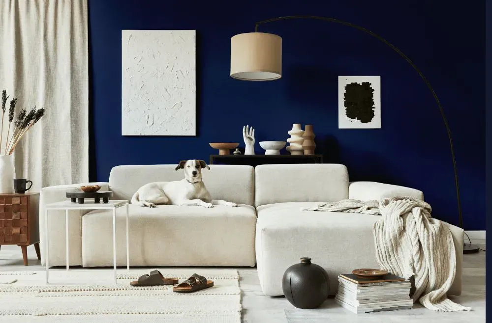 Benjamin Moore Bold Blue cozy living room