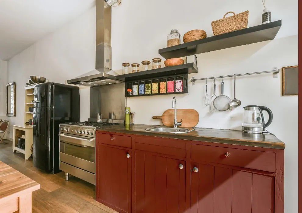 Benjamin Moore Brickyard Red kitchen cabinets