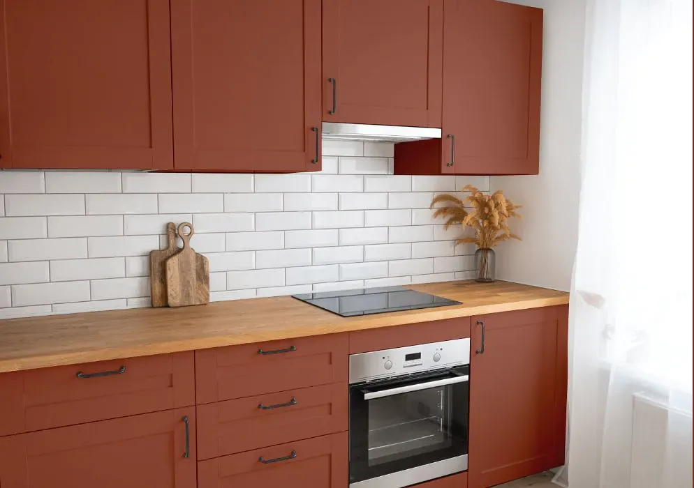 Benjamin Moore Brickyard Red kitchen cabinets