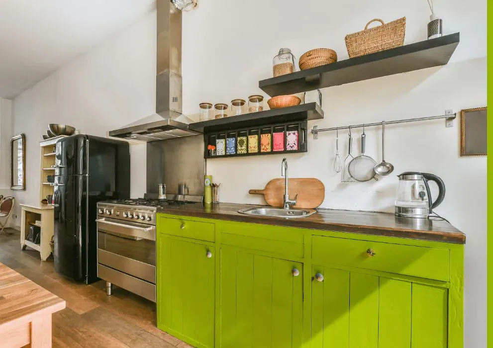 Benjamin Moore Bright Lime kitchen cabinets