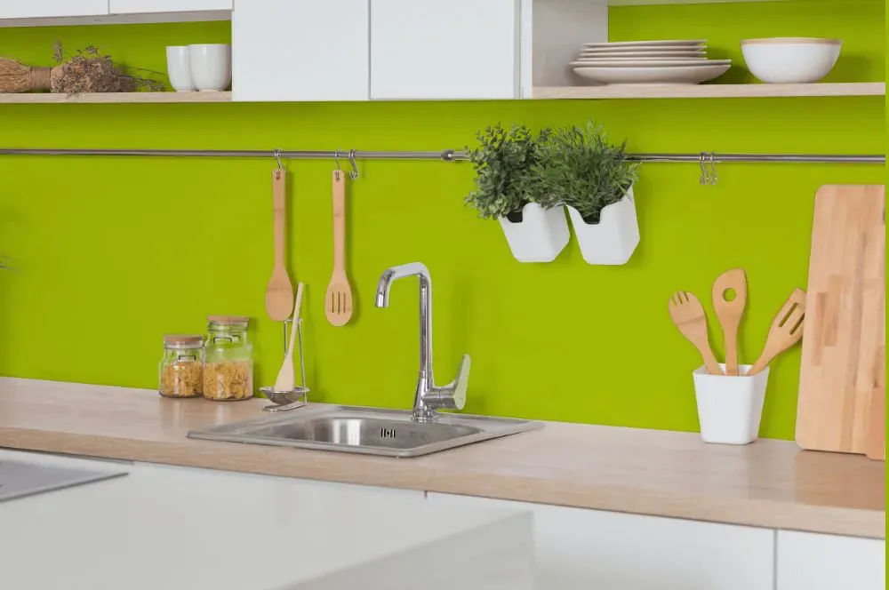 Benjamin Moore Bright Lime kitchen backsplash