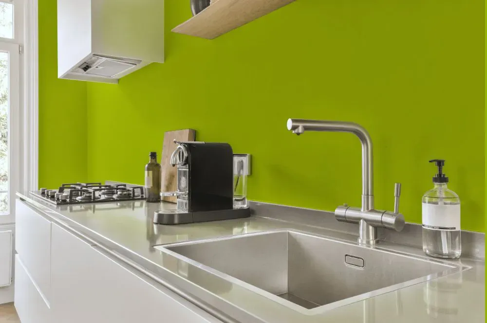 Benjamin Moore Bright Lime kitchen painted backsplash