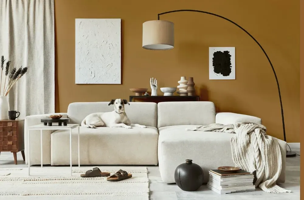 Benjamin Moore Bryan Ochre cozy living room