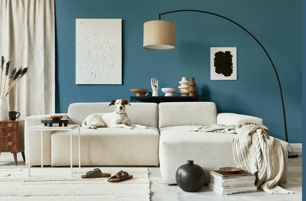 Benjamin Moore Buckland Blue cozy living room