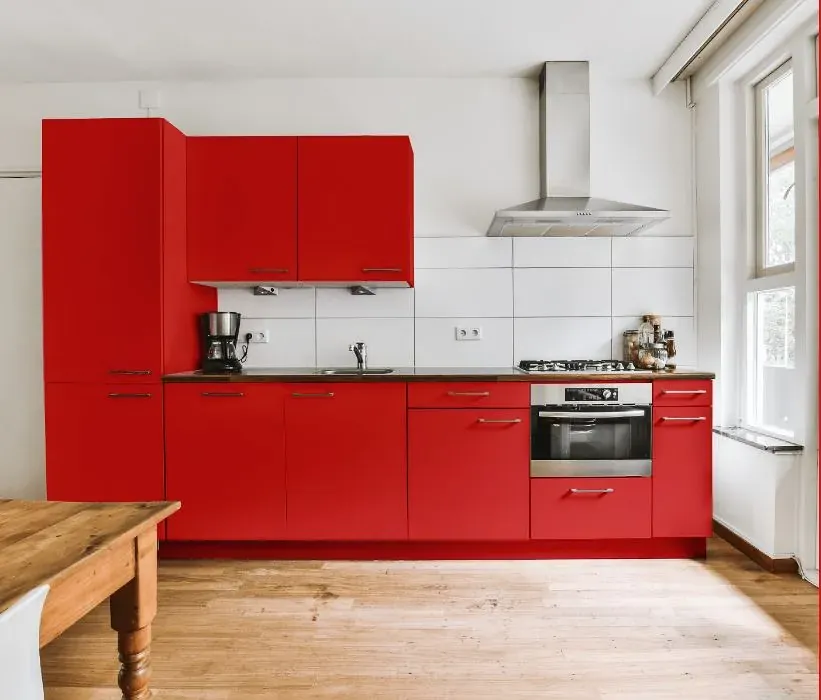 Benjamin Moore Bull's Eye Red kitchen cabinets