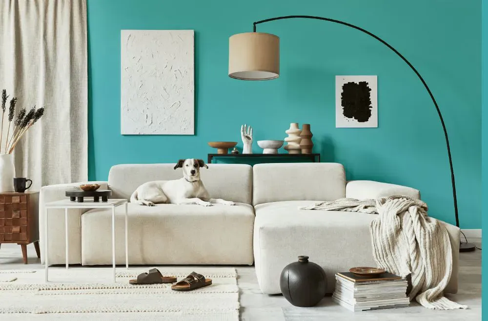 Benjamin Moore Burbank Blue cozy living room