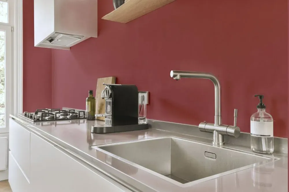 Benjamin Moore Burgundy Rose kitchen painted backsplash