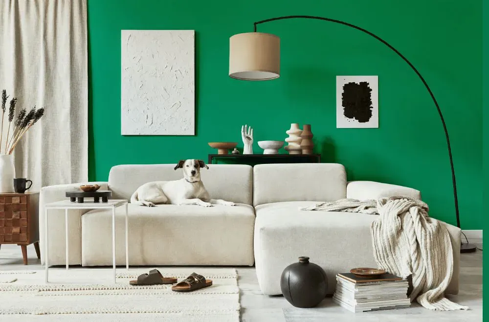 Benjamin Moore Cabana Green cozy living room