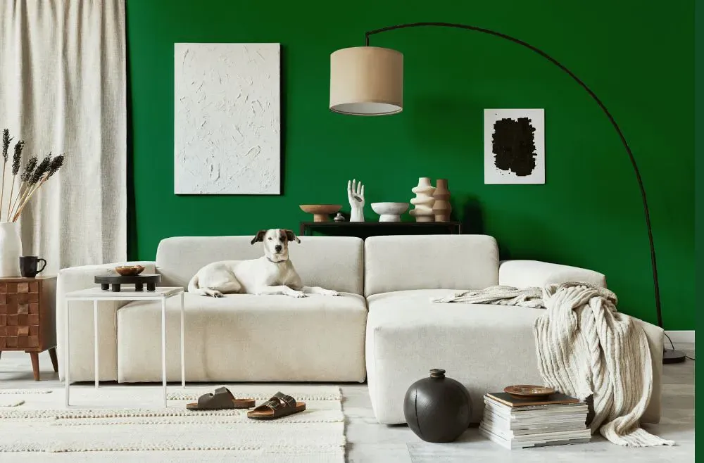 Benjamin Moore Cactus Green cozy living room