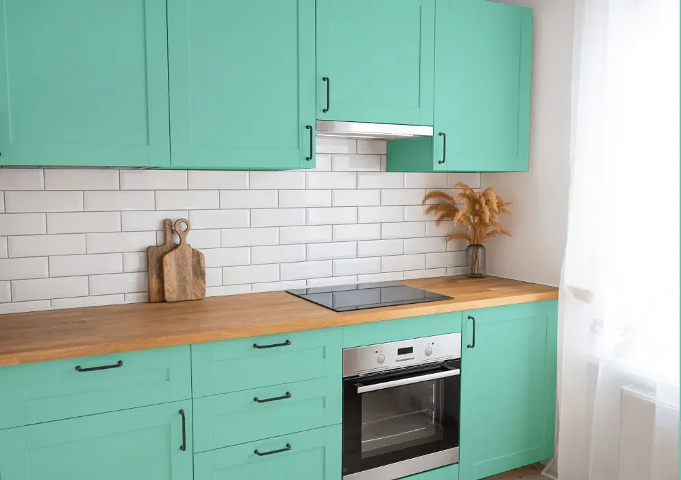 Benjamin Moore Calming Green kitchen cabinets