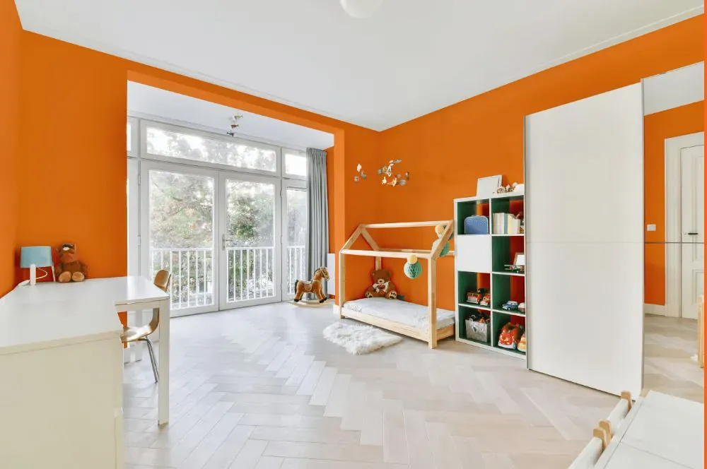Benjamin Moore Calypso Orange kidsroom interior, children's room