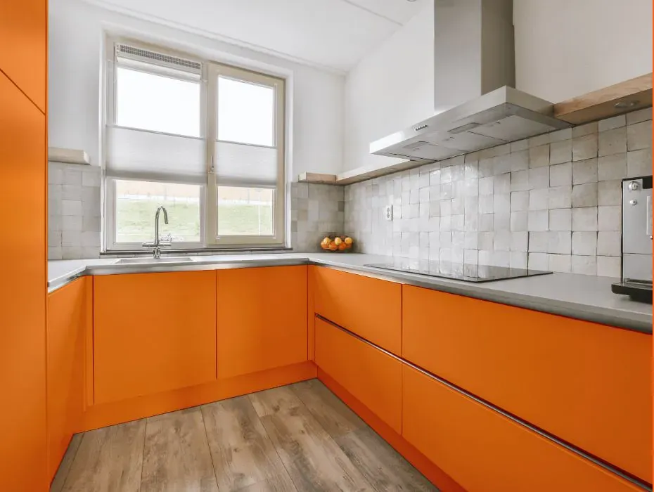 Benjamin Moore Calypso Orange small kitchen cabinets