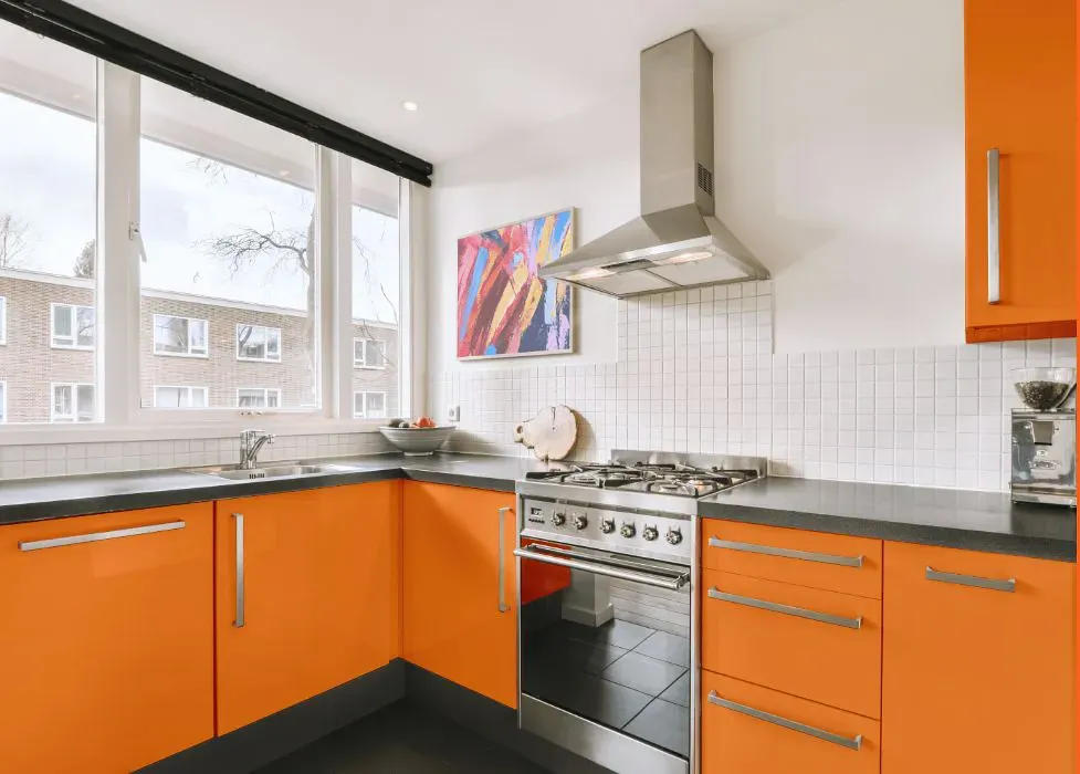 Benjamin Moore Calypso Orange kitchen cabinets