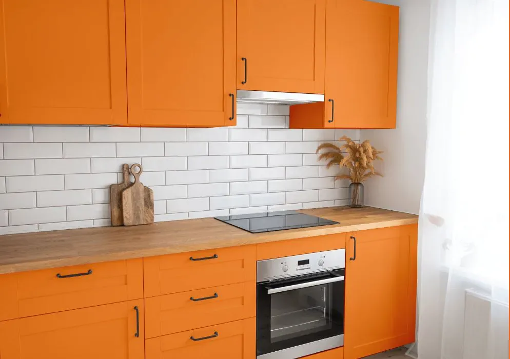 Benjamin Moore Calypso Orange kitchen cabinets