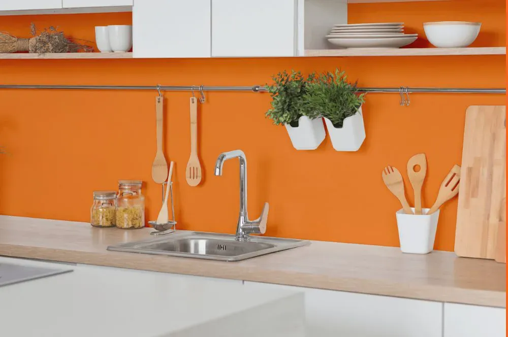 Benjamin Moore Calypso Orange kitchen backsplash