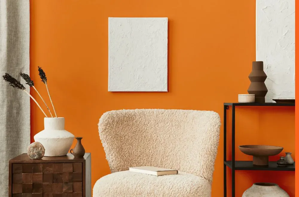 Benjamin Moore Calypso Orange living room interior