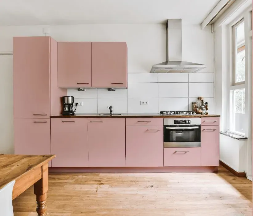 Benjamin Moore Camellia Pink kitchen cabinets