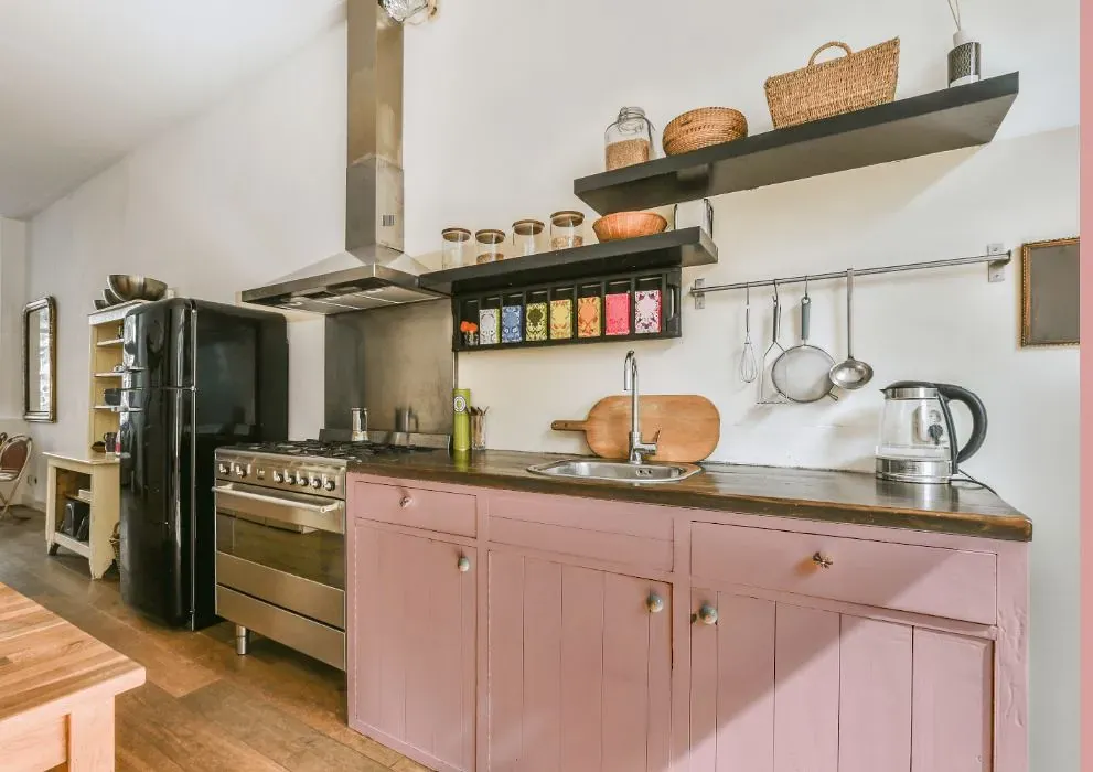 Benjamin Moore Camellia Pink kitchen cabinets