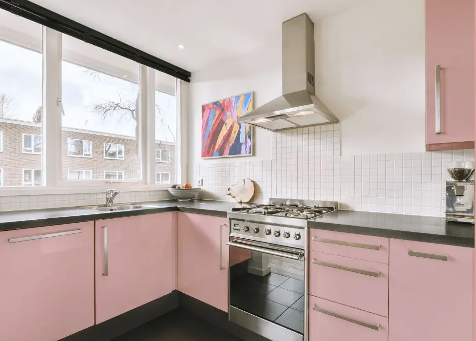 Benjamin Moore Camellia Pink kitchen cabinets