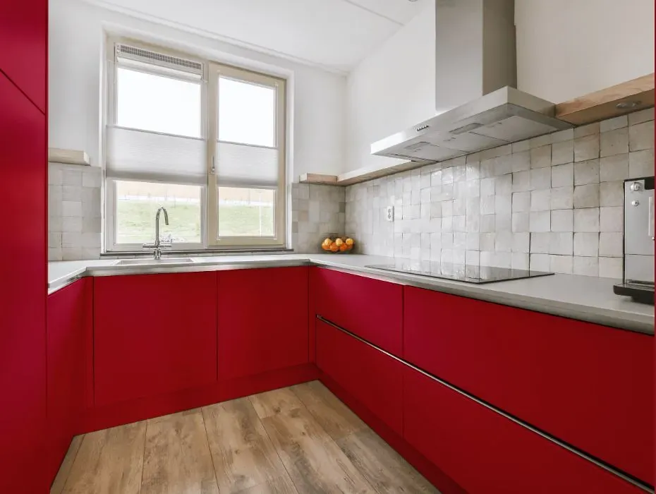 Benjamin Moore Candy Cane Red small kitchen cabinets