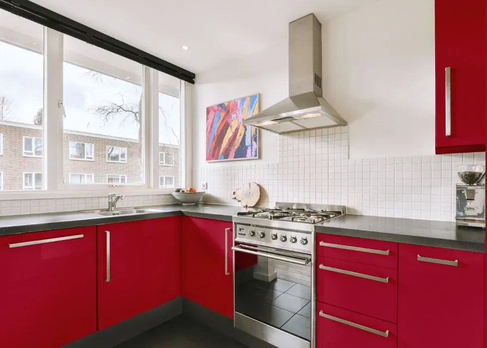 Benjamin Moore Candy Cane Red kitchen cabinets