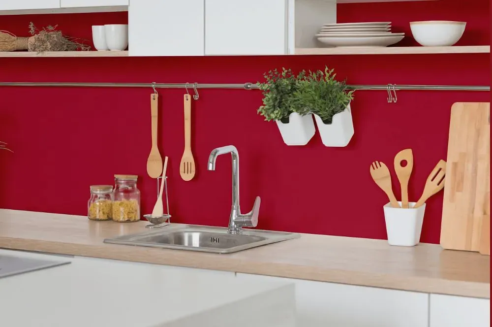 Benjamin Moore Candy Cane Red kitchen backsplash