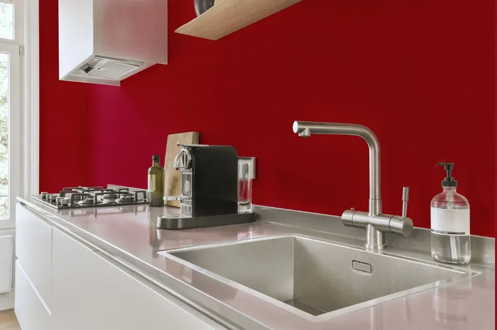 Benjamin Moore Candy Cane Red kitchen painted backsplash